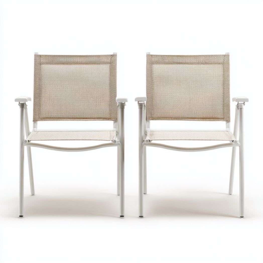 Lot de 2 fauteuils de jardin avec structure blanche et assise beige