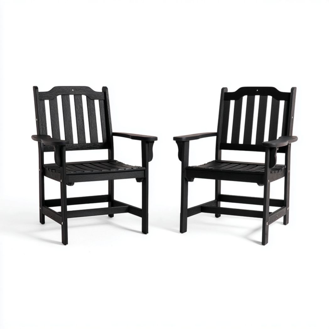 Lot de 2 fauteuils de jardin en bois à lattes couleur noire
