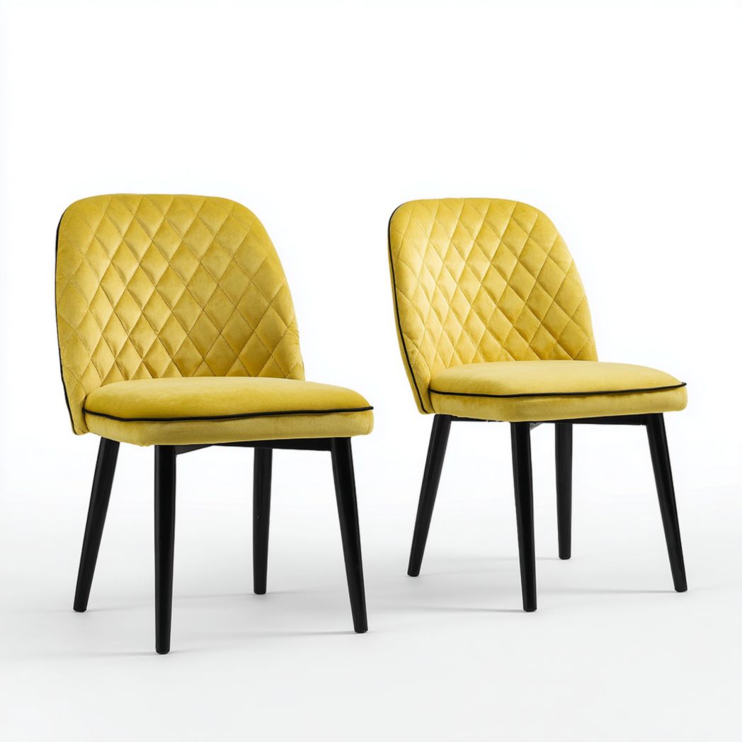 Lot de 2 chaises en velours jaune avec pieds métalliques noirs