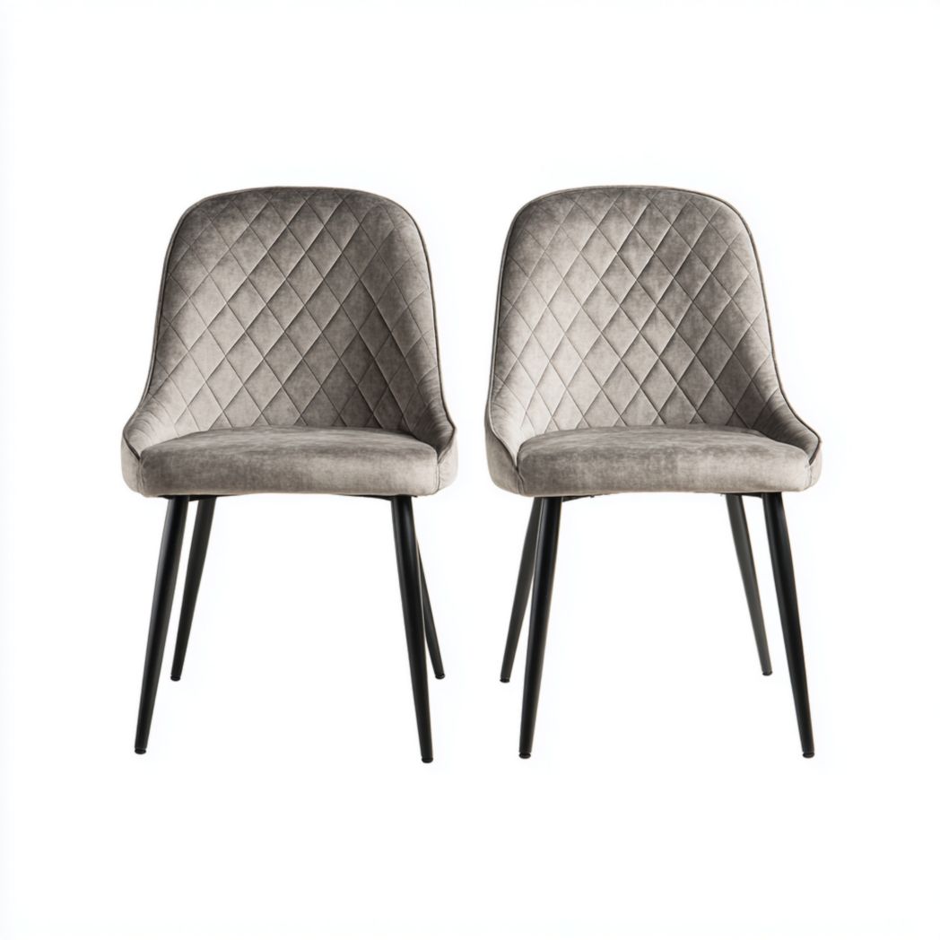 Lot de 2 chaises en velours gris avec pieds métalliques noirs