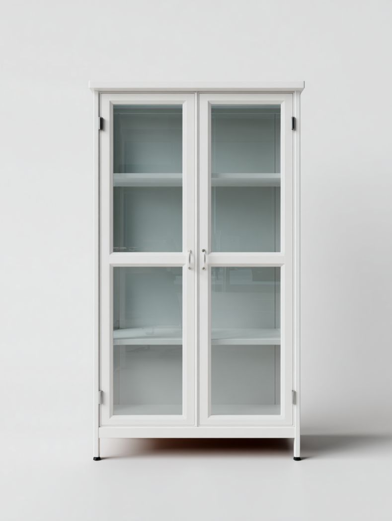 Vitrine blanche à deux portes en verre