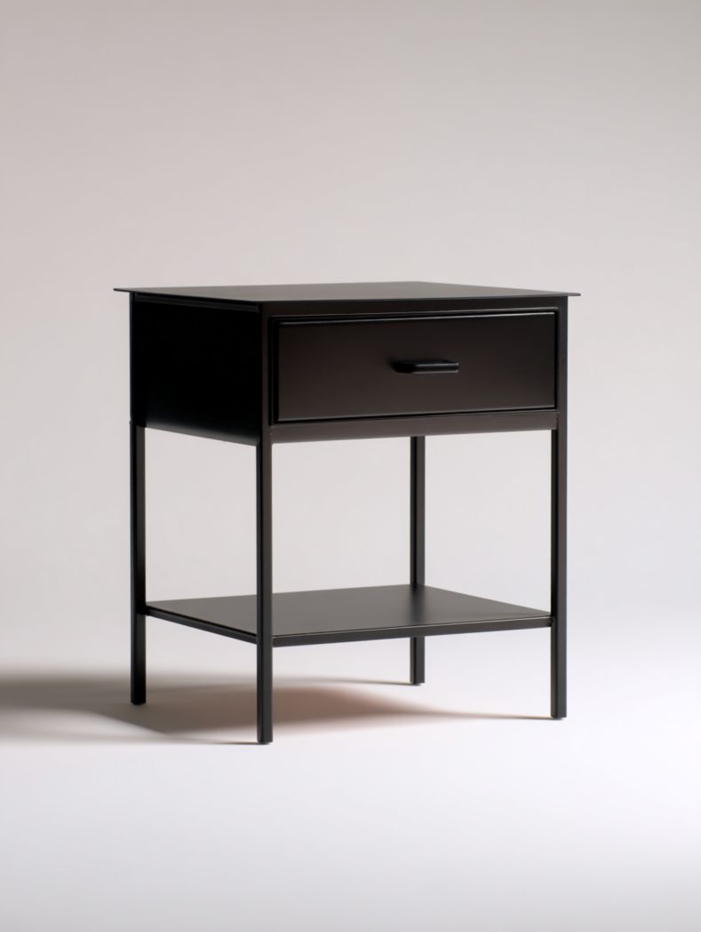 Table de chevet en métal avec tiroir et étagère inférieure