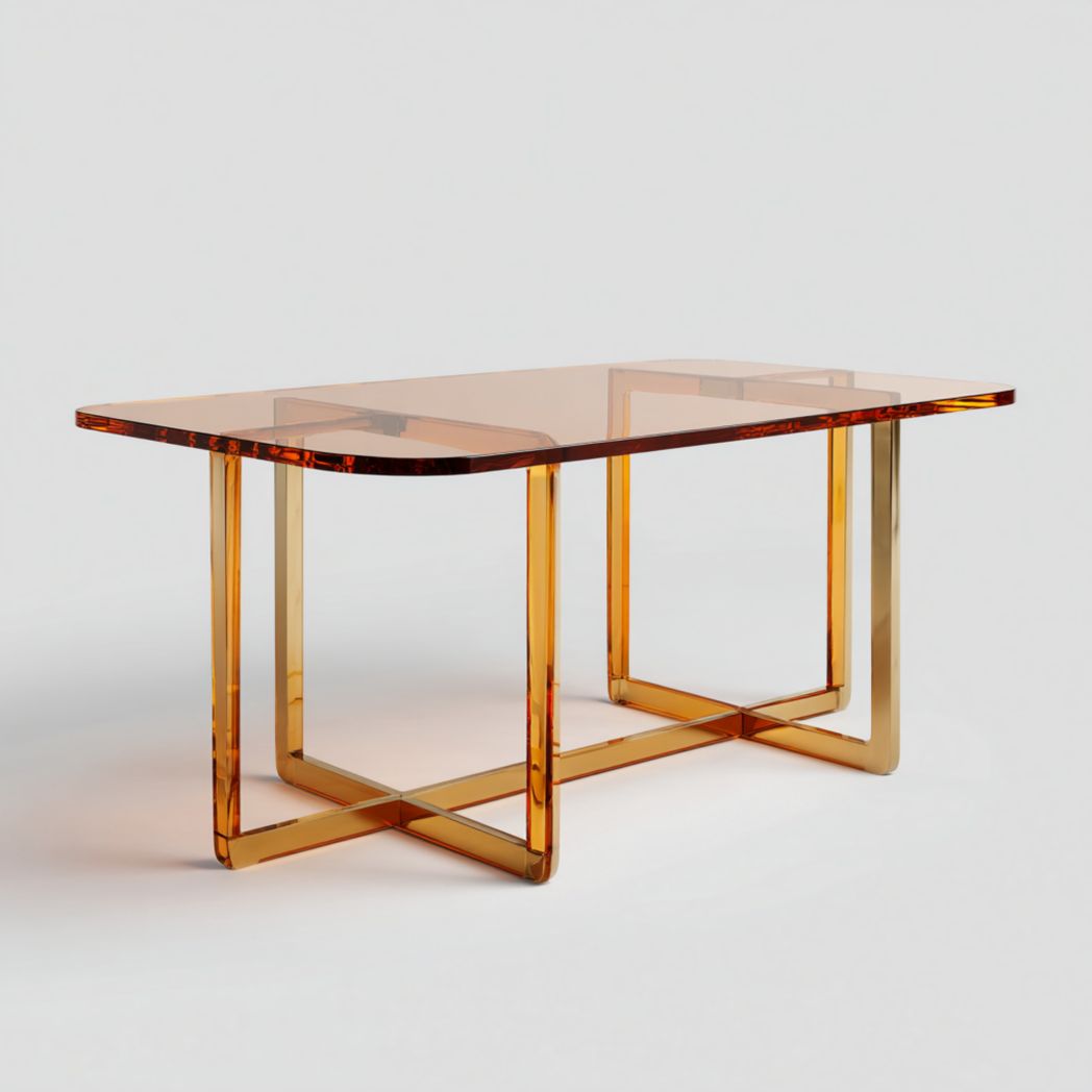 Table à manger rectangulaire en verre trempé couleur ambre