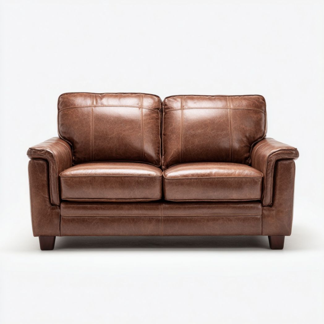 Canapé 2 places en cuir marron