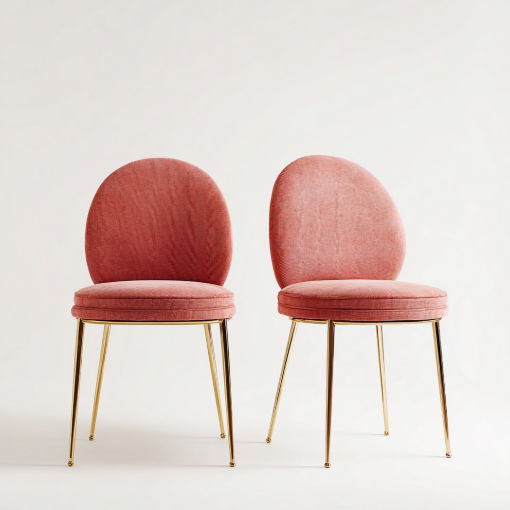 Lot de 2 chaises en tissu rose orangé avec pieds métalliques dorés