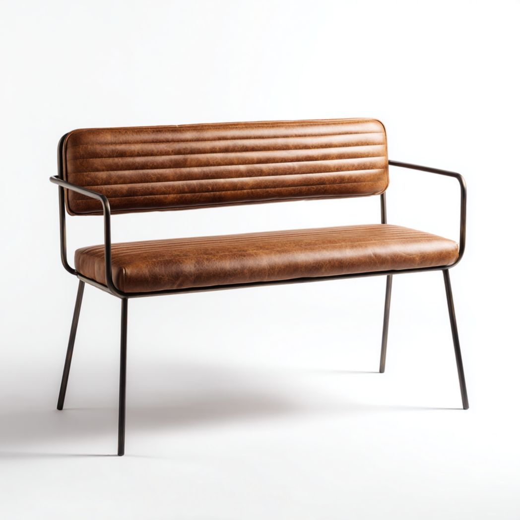 Banc avec assise marron et structure noire