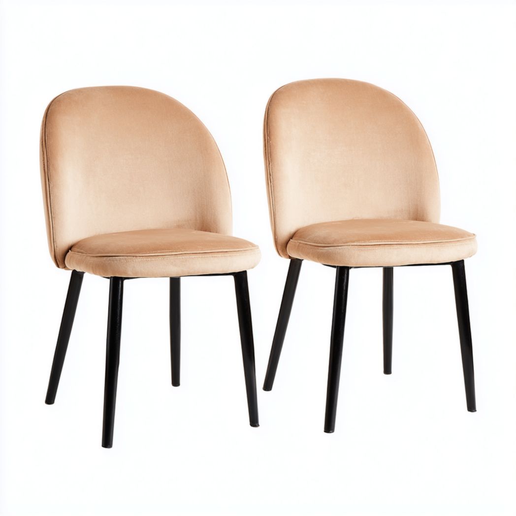 Lot de 2 chaises en velours beige avec pieds noirs