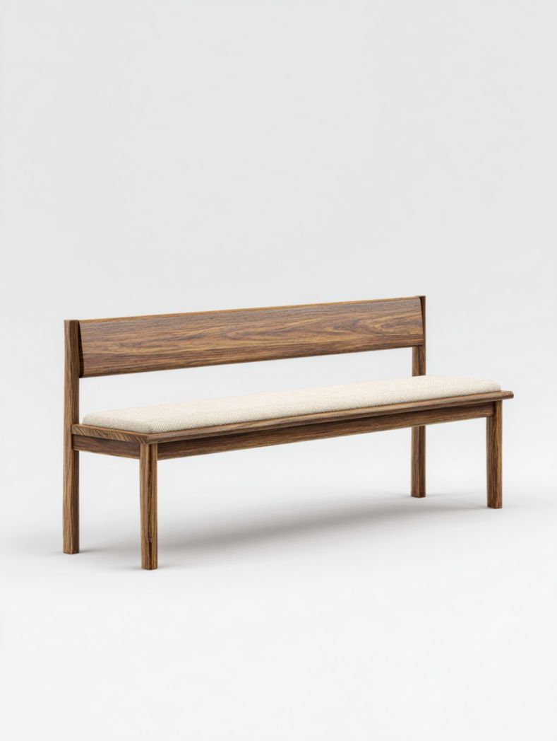 Banc en bois avec dossier et assise beige clair