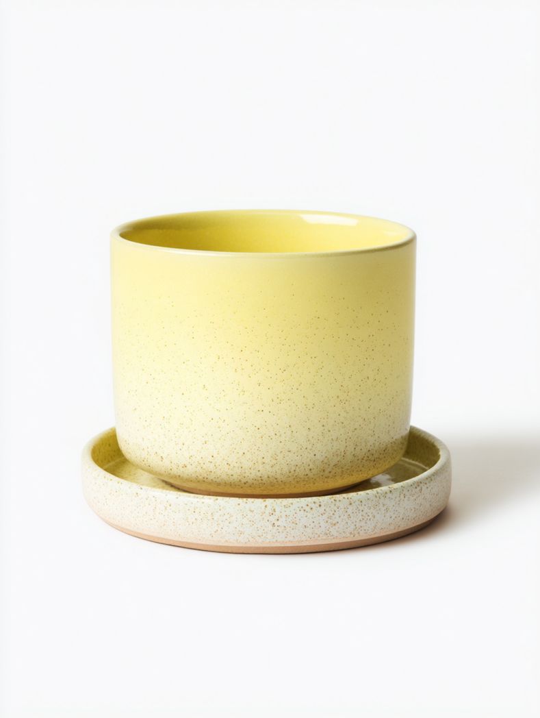 Cache-pot en céramique dégradé jaune avec soucoupe