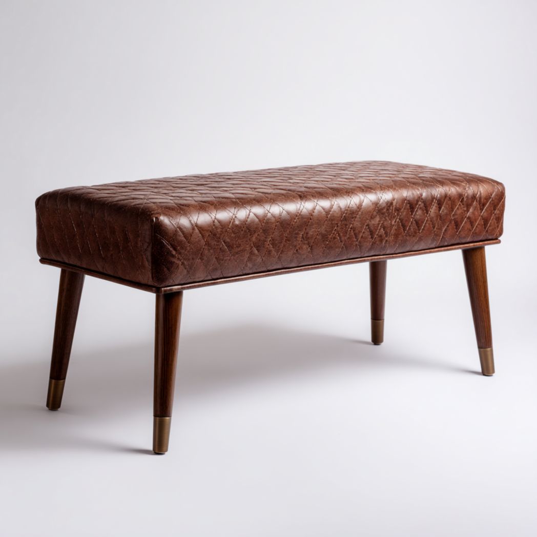 Banc avec assise marron et pieds brun foncé