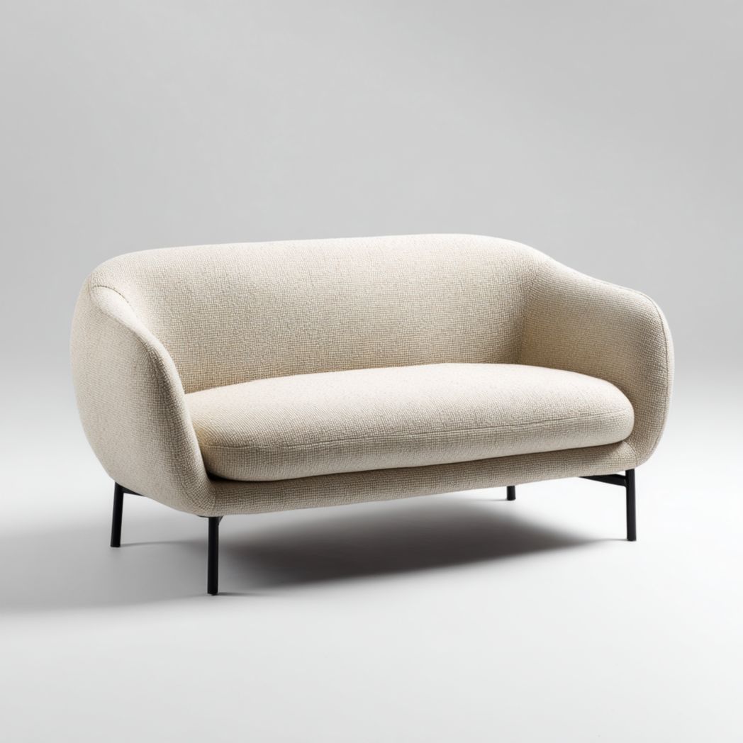 Canapé 2 places en tissu écru avec pieds noirs