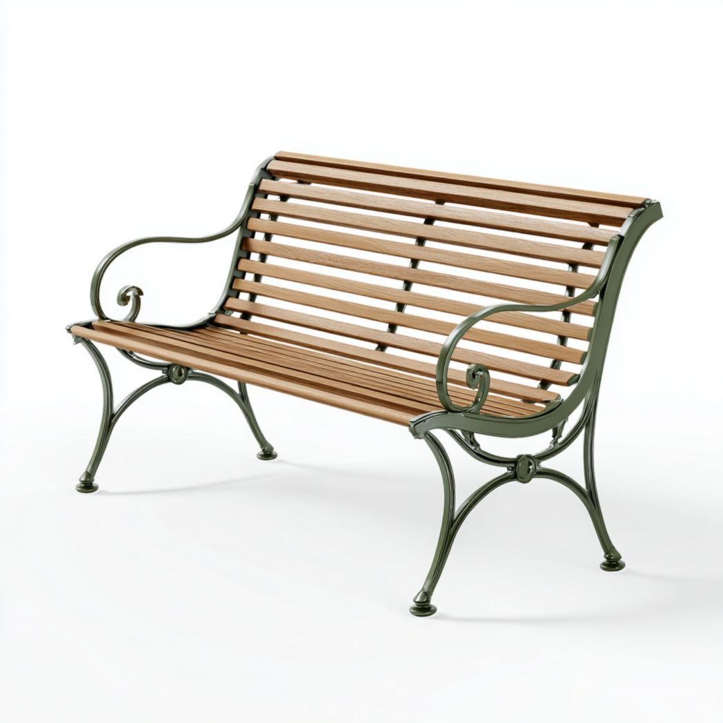 Banc de jardin en bois et métal marron et vert 2 places