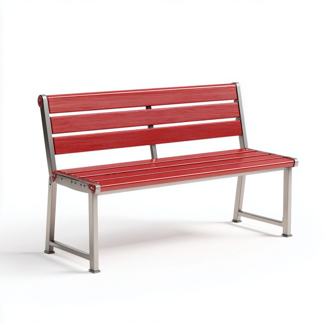 Banc de jardin en bois et métal rouge 2 places