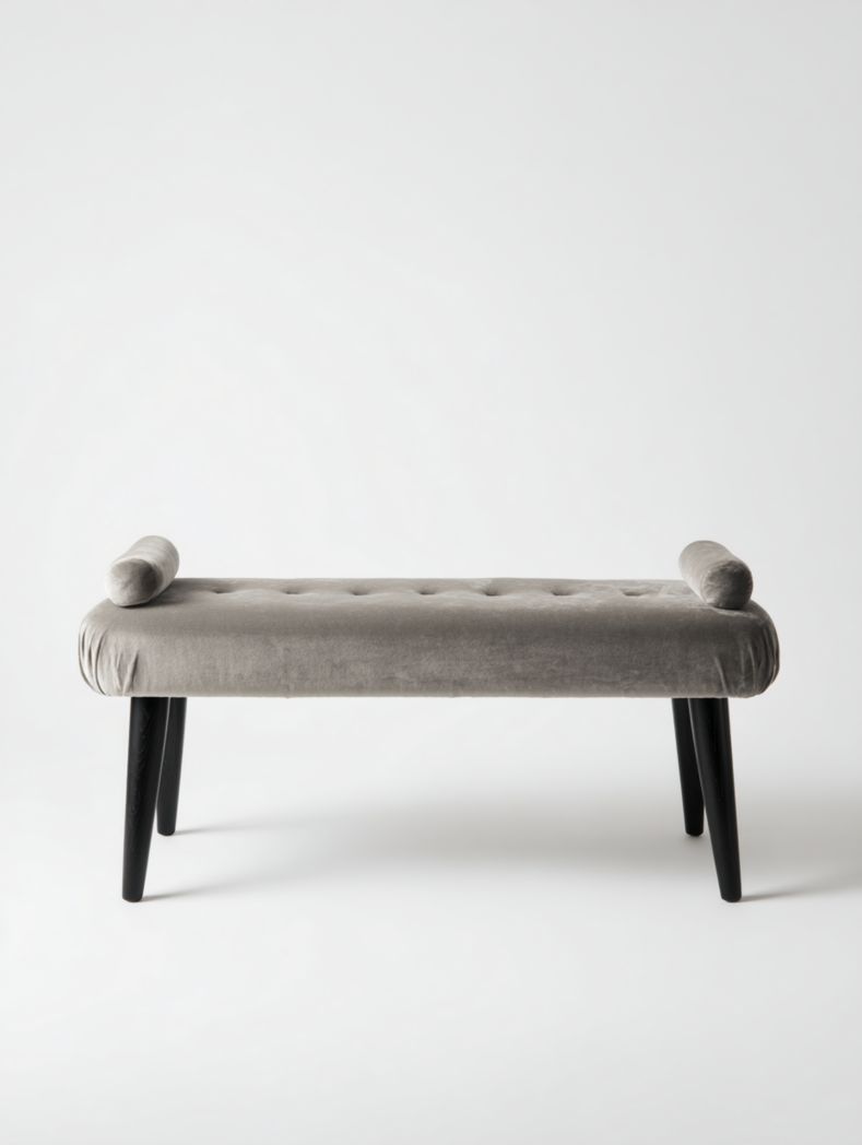 Banc à coussins cylindriques gris