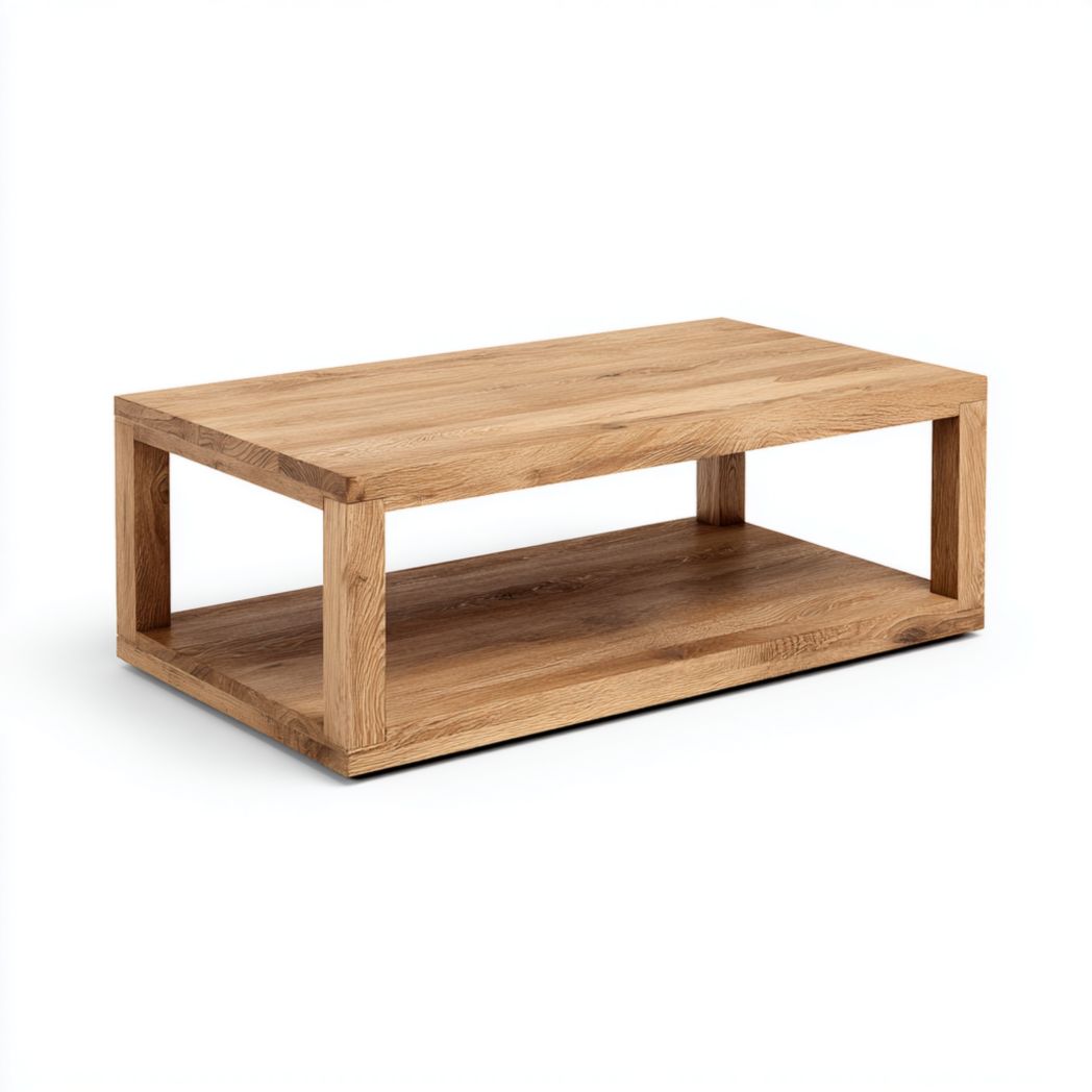 Table basse en bois clair avec espace de rangement