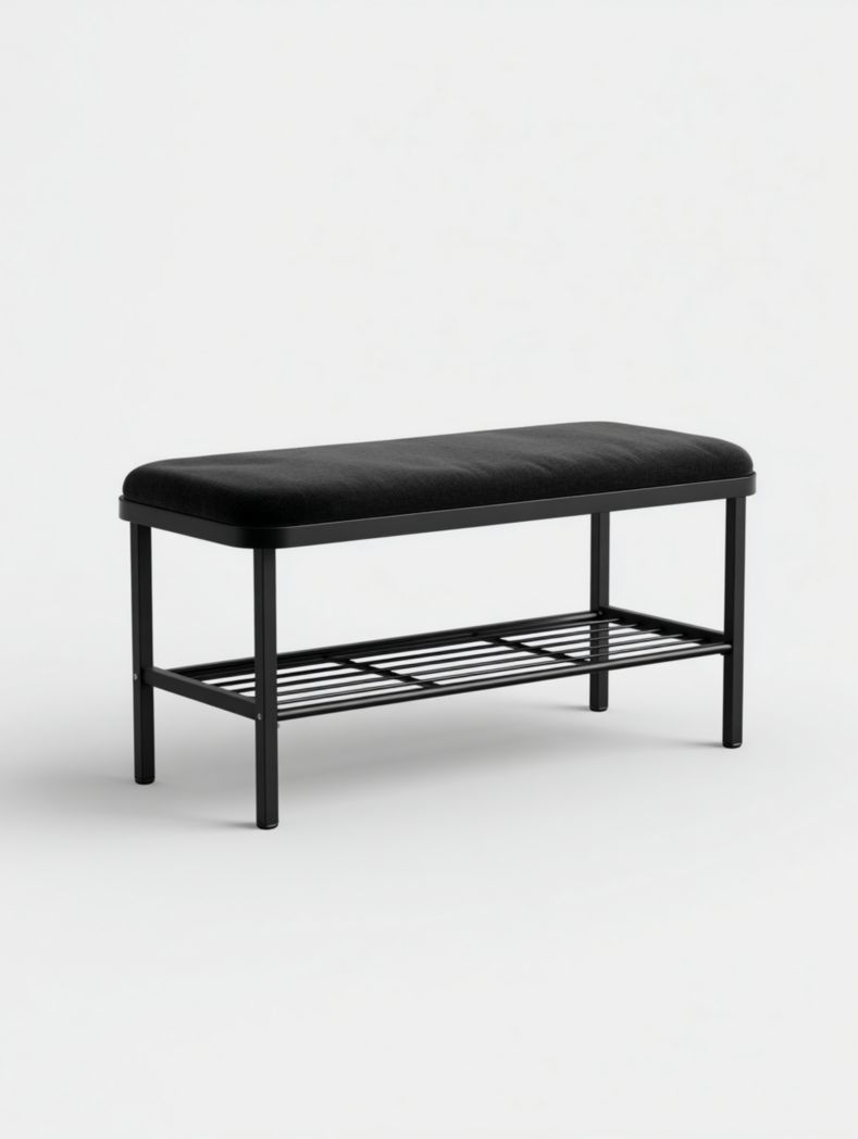 Banc noir avec étagère de rangement