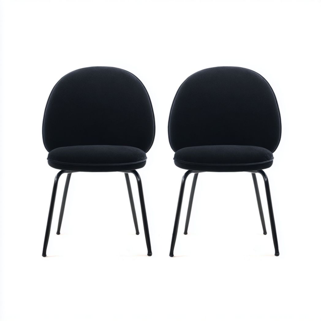 Lot de 2 chaises en velours noir avec pieds métalliques noirs