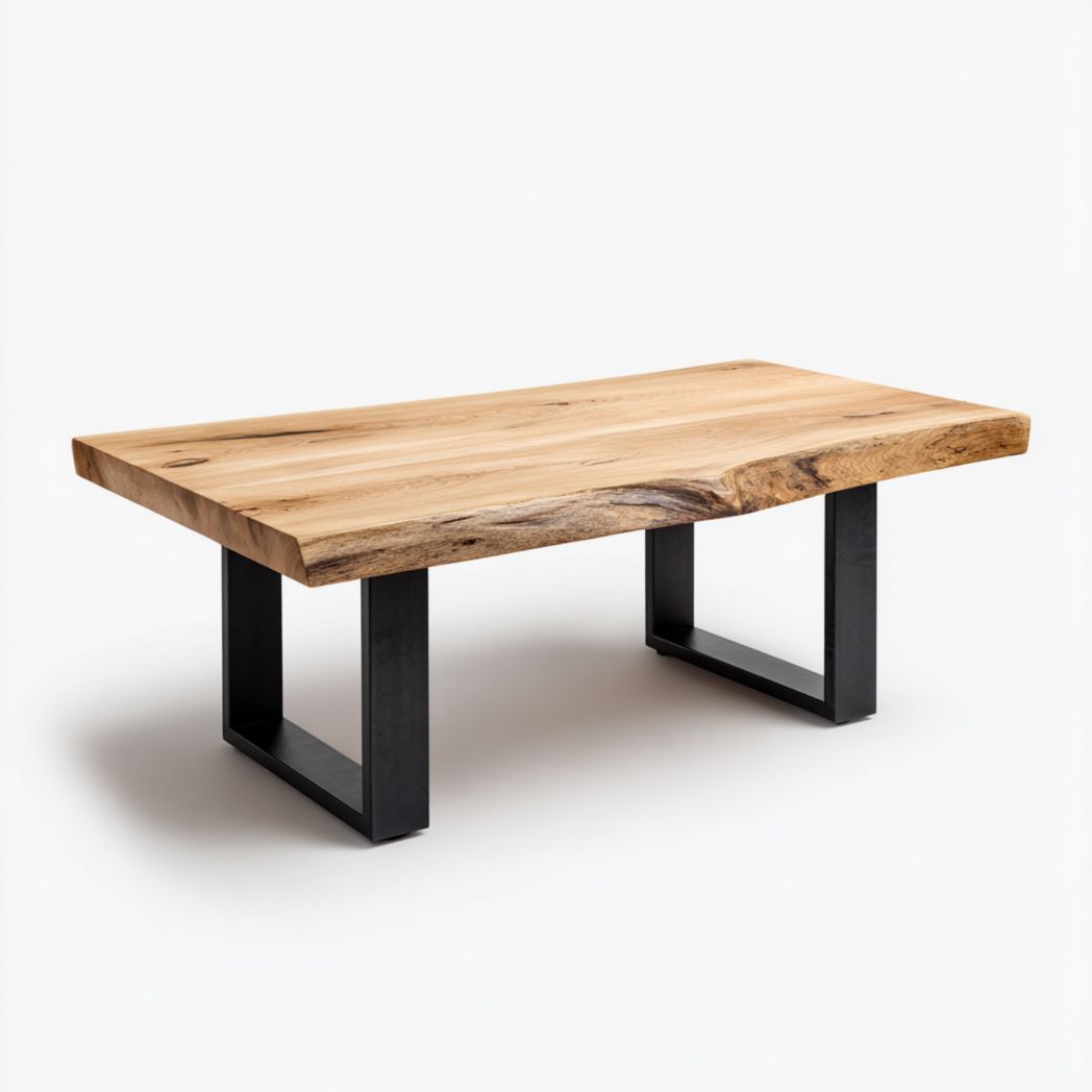 Table basse rectangulaire en bois et métal noir