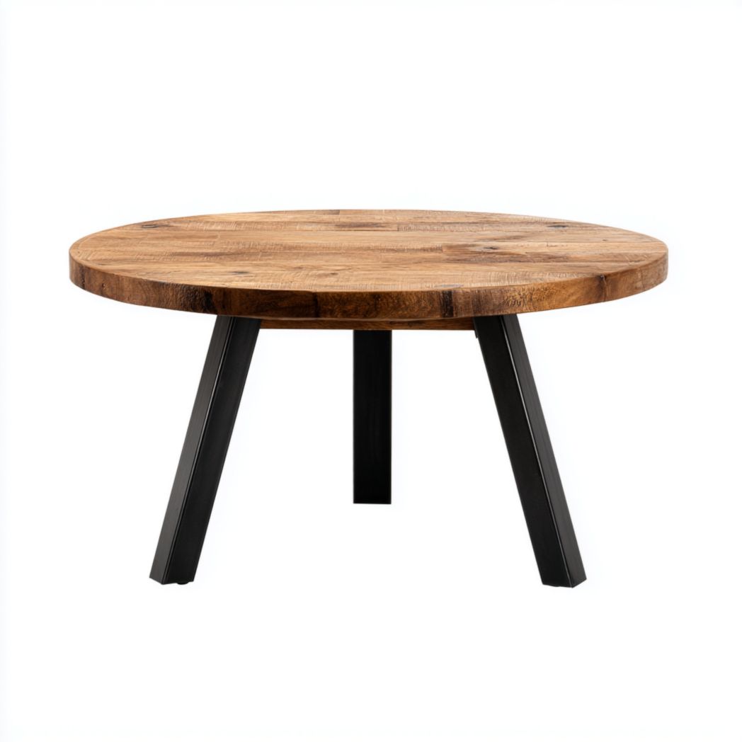 Table à manger ronde marron clair avec pieds noirs