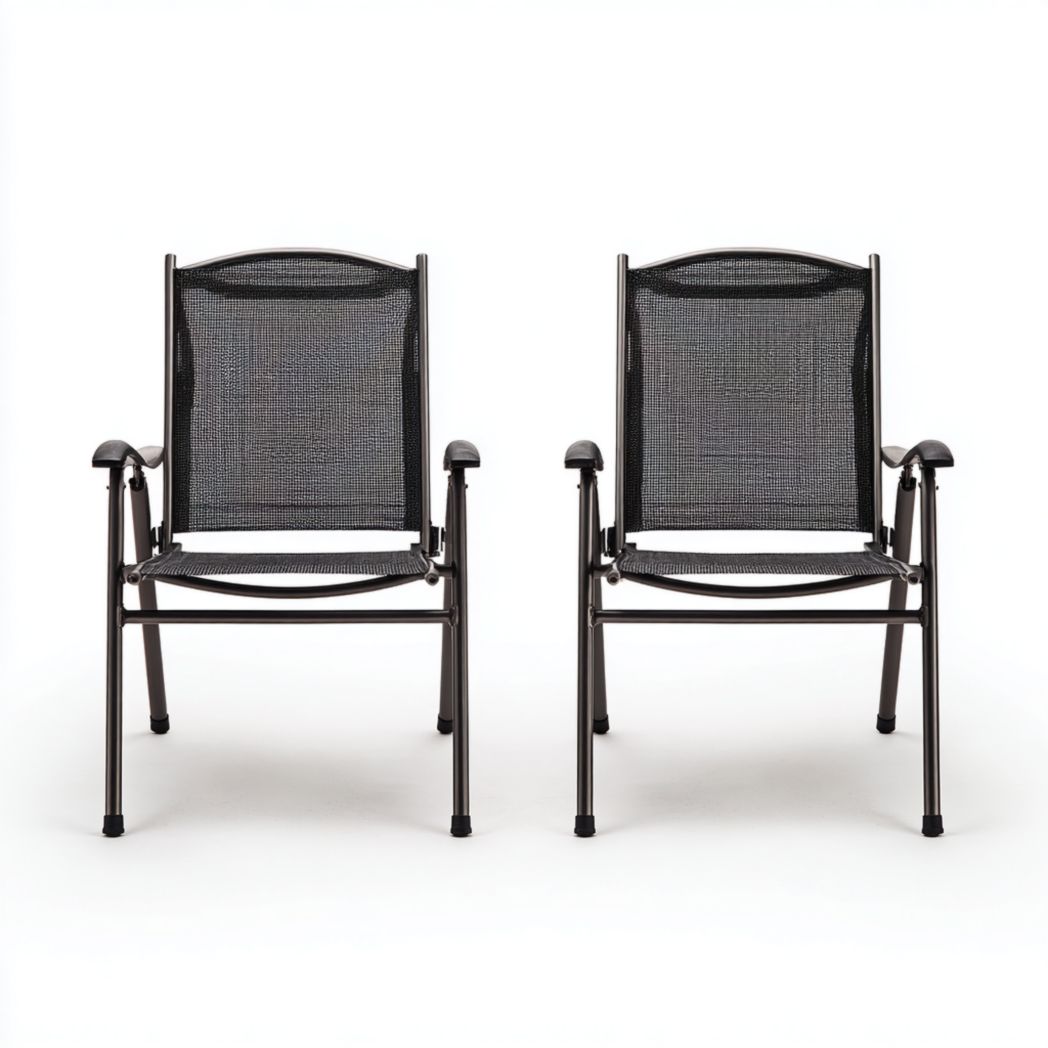 Lot de 2 chaises de jardin relax noires en métal et tissu