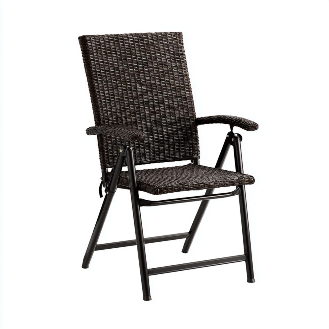 Fauteuil de jardin pliant en rotin synthétique marron foncé avec structure noire