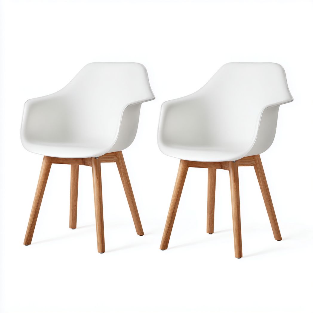 Lot de 2 chaises blanches avec accoudoirs et pieds en bois