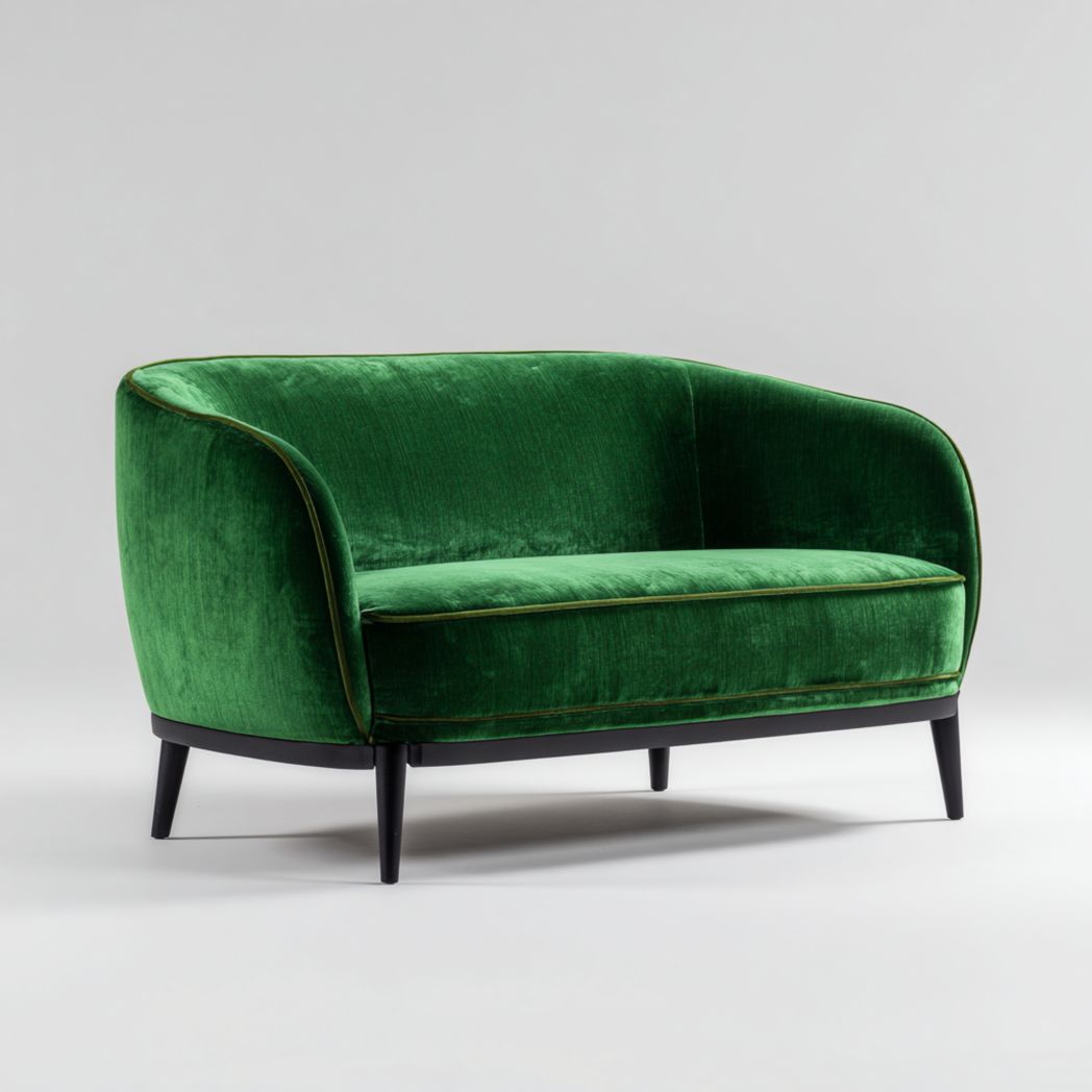 Canapé 2 places en velours vert avec pieds noirs