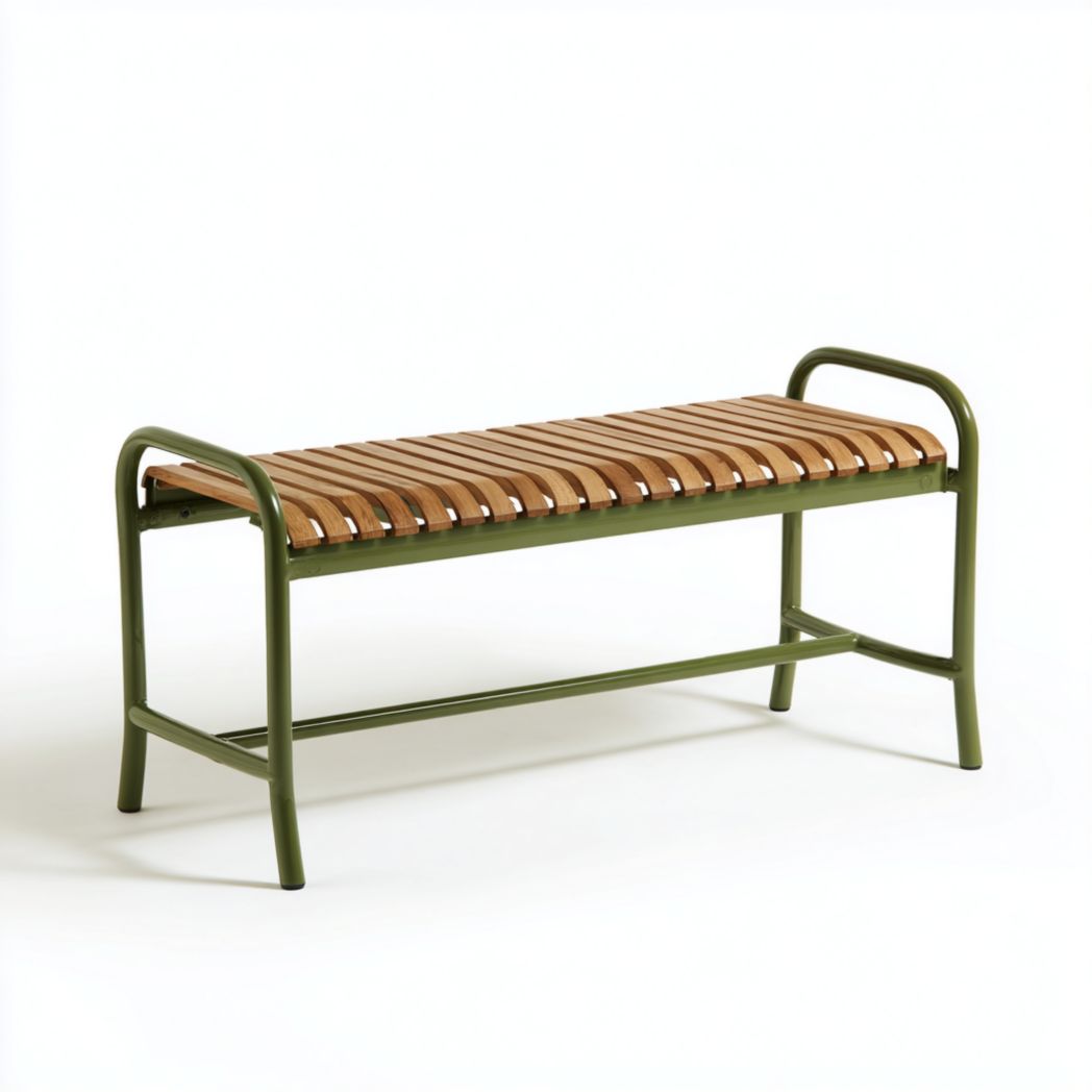 Banc de jardin en métal vert et bois naturel 2 places