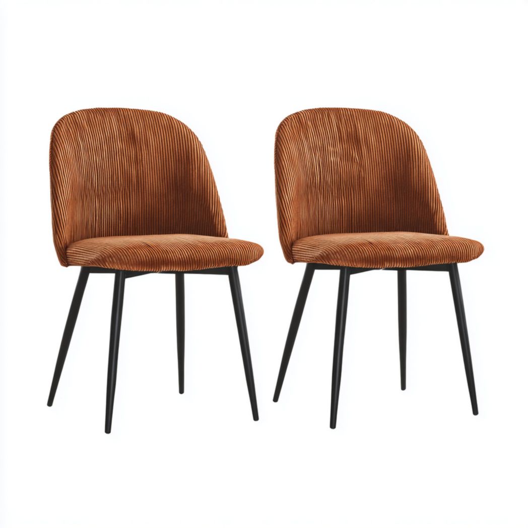 Lot de 2 chaises en velours côtelé couleur caramel avec pieds métalliques noirs