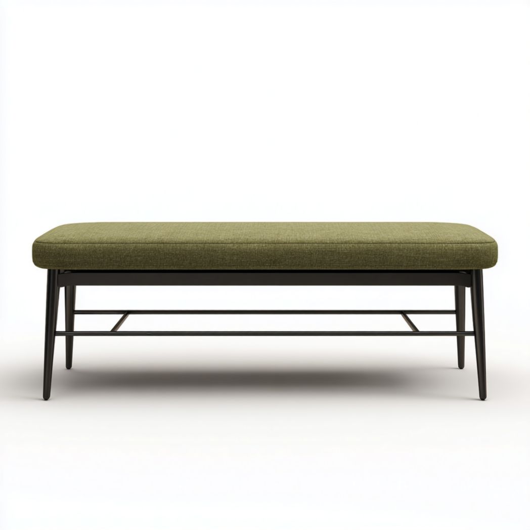 Banc avec assise verte et structure métallique noire