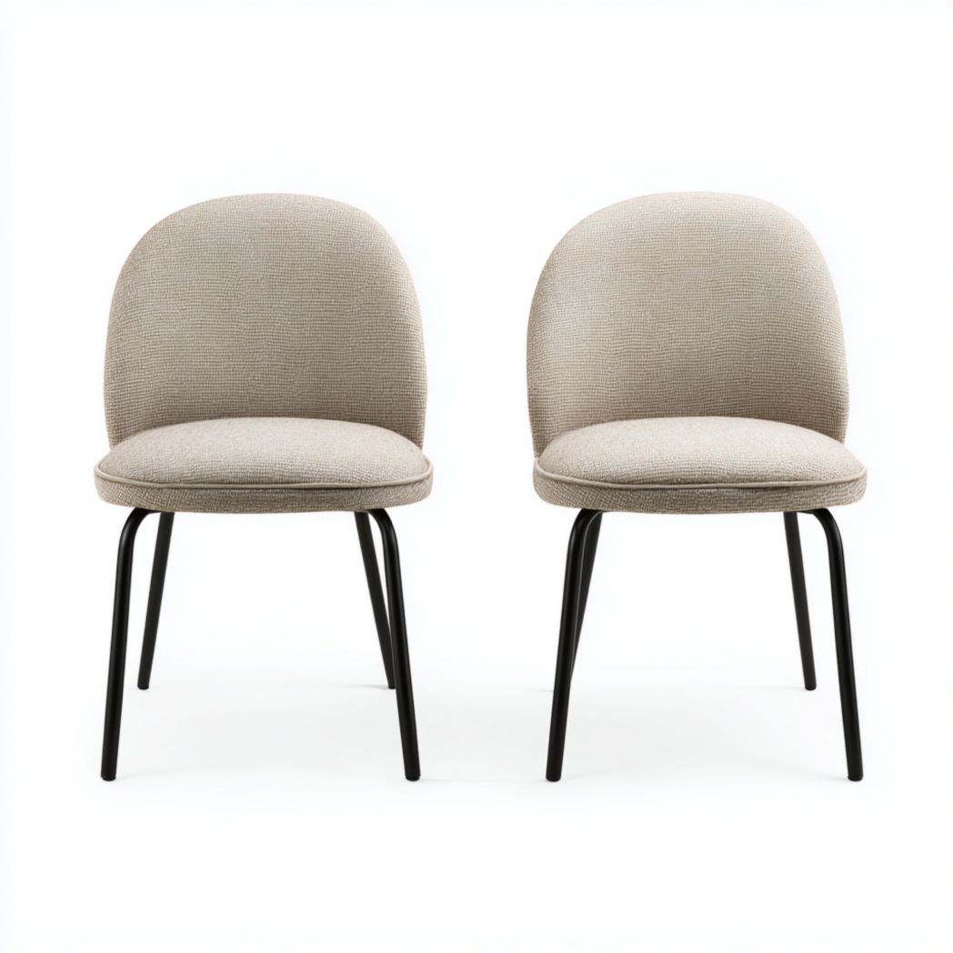 Lot de 2 chaises en tissu beige avec pieds métalliques noirs