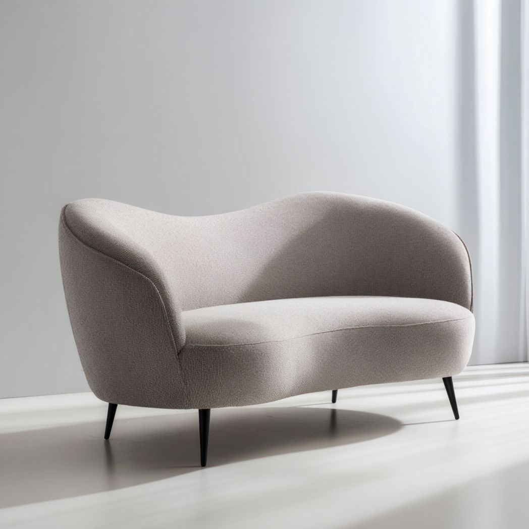 Canapé 2 places en tissu beige clair avec pieds noirs