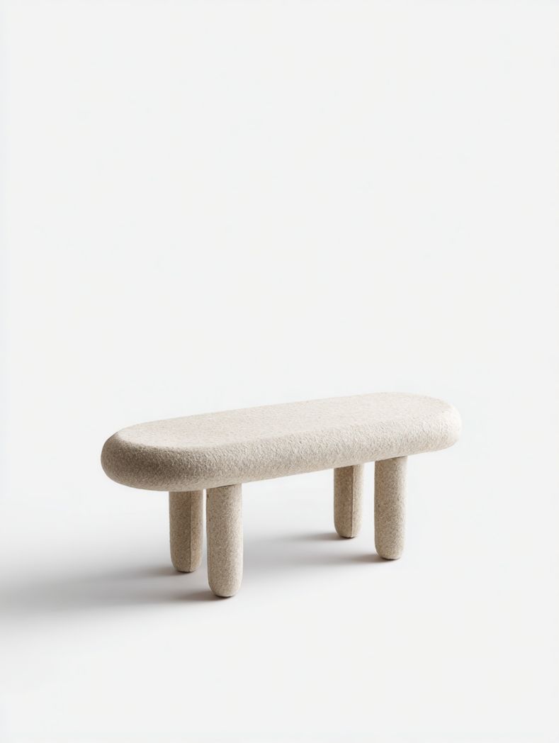 Banc rembourré beige clair à pieds ronds
