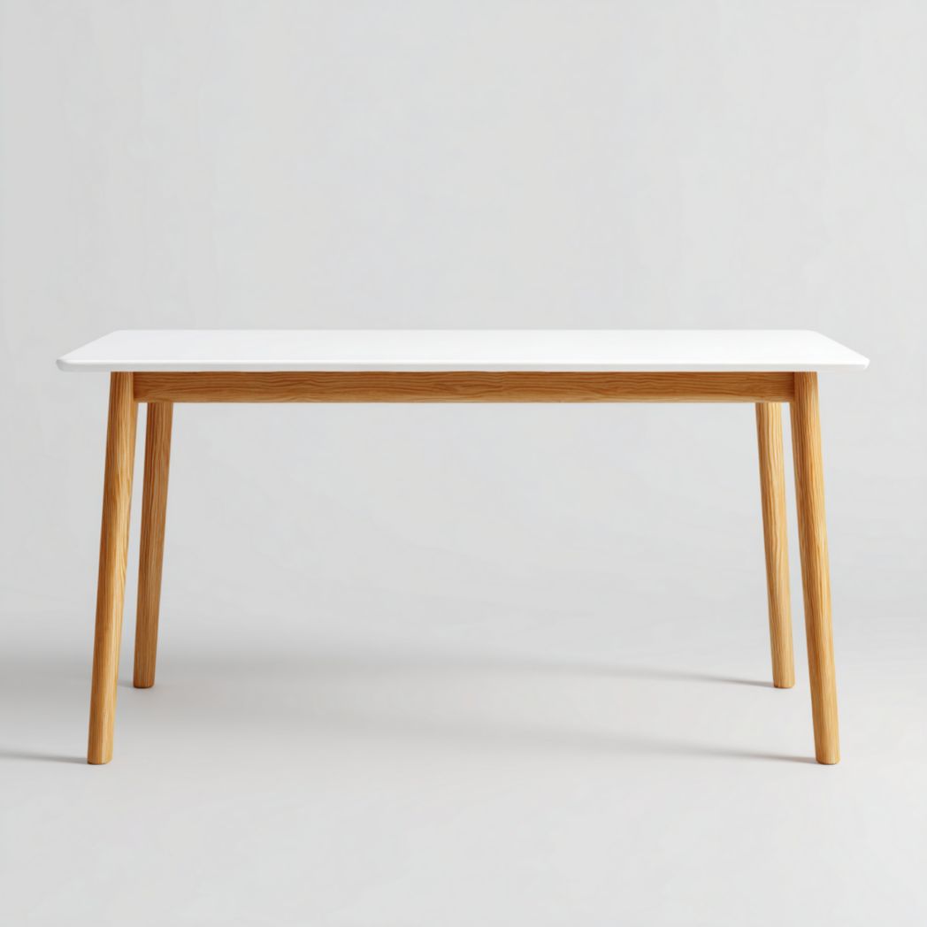 Table à manger rectangulaire blanche avec pieds marron clair