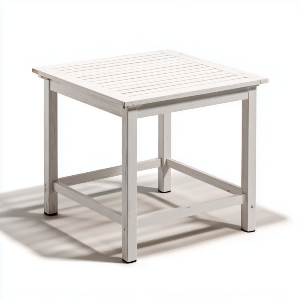 Table de jardin carrée en bois blanche