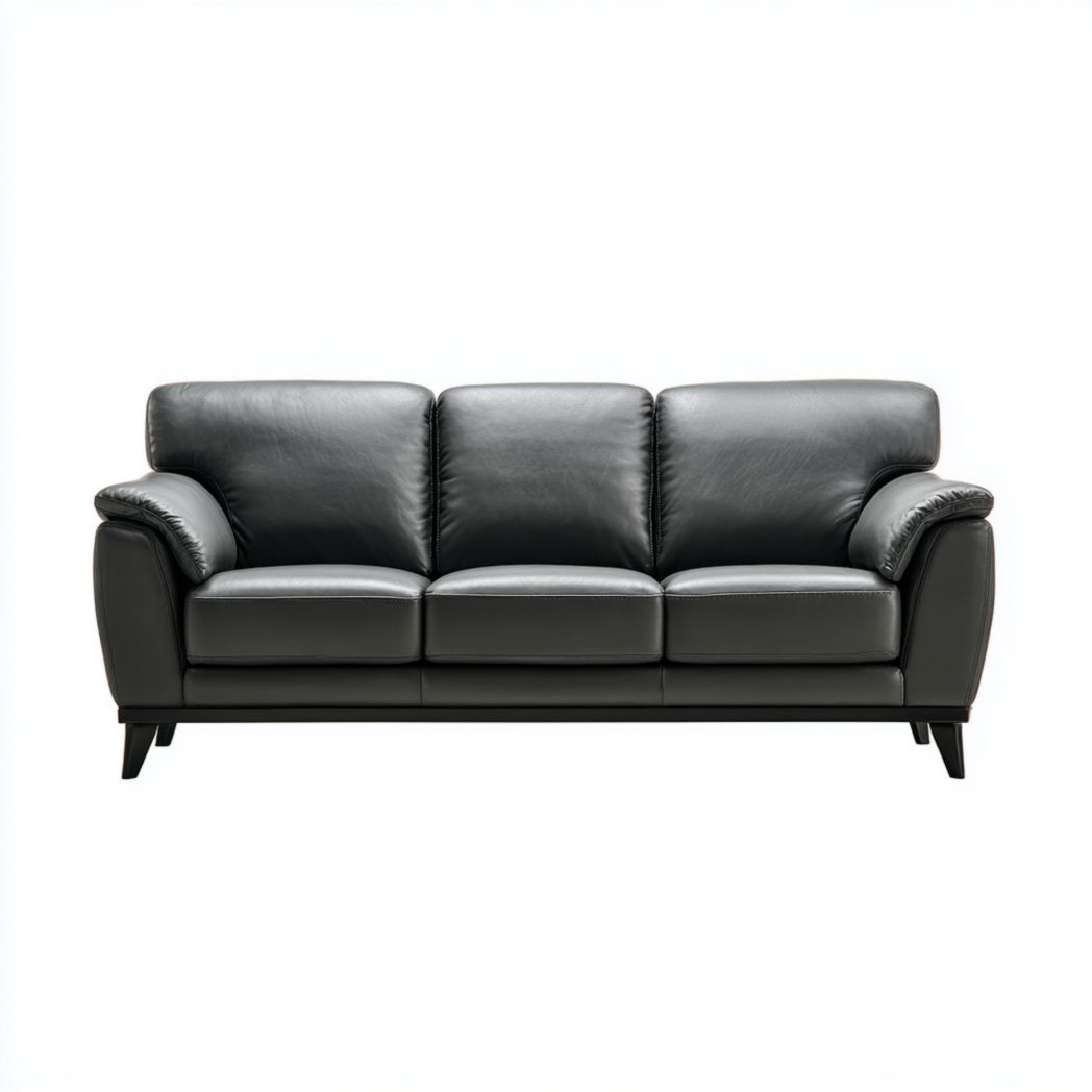 Canapé 3 places en cuir noir avec pieds noirs