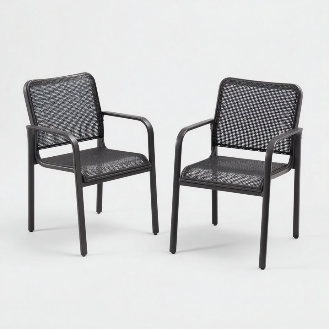 Lot de 2 chaises de jardin à structure métallique noire