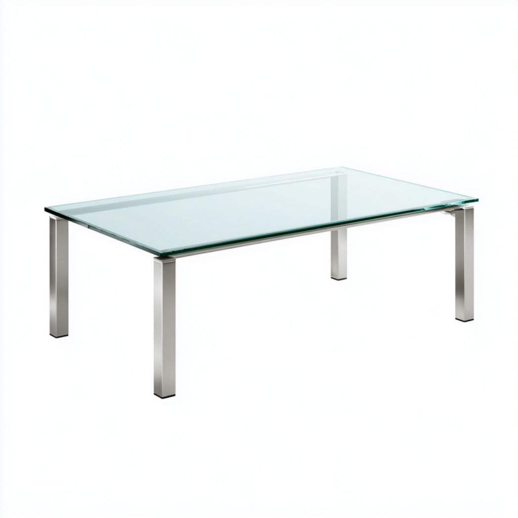 Table basse rectangulaire en verre trempé et acier inoxydable