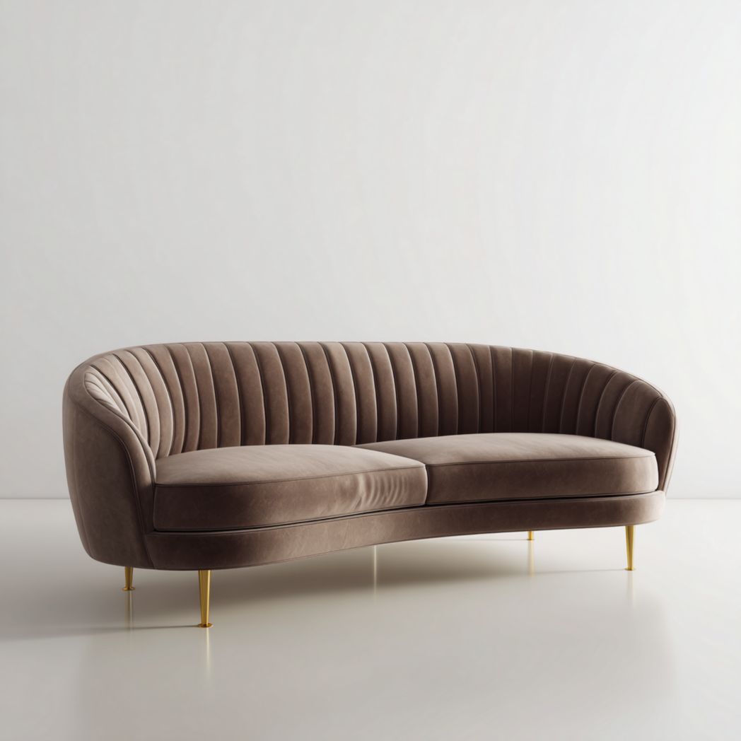 Canapé 3 places en velours brun avec pieds dorés