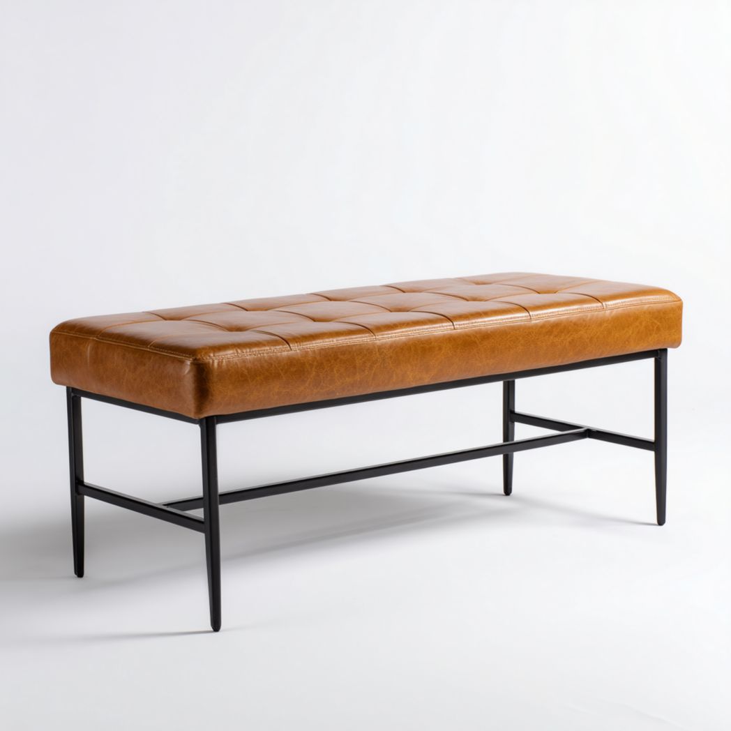 Banc avec assise marron et structure métallique noire