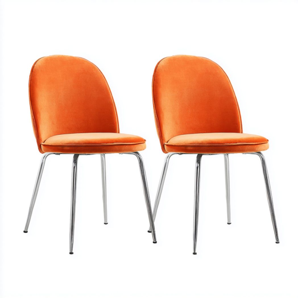 Lot de 2 chaises en velours orange avec pieds métalliques argentés