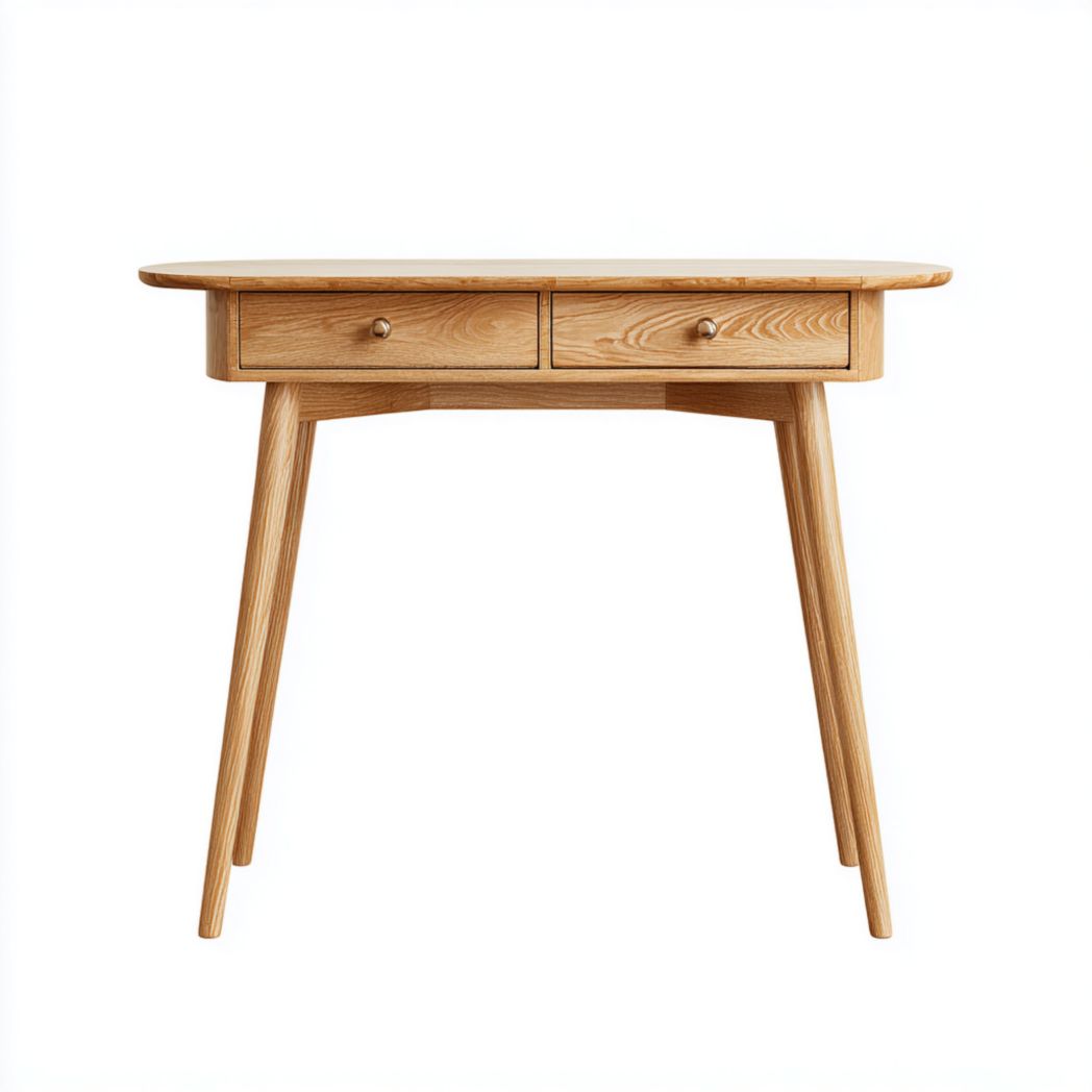 Console marron clair avec tiroirs et coins arrondis