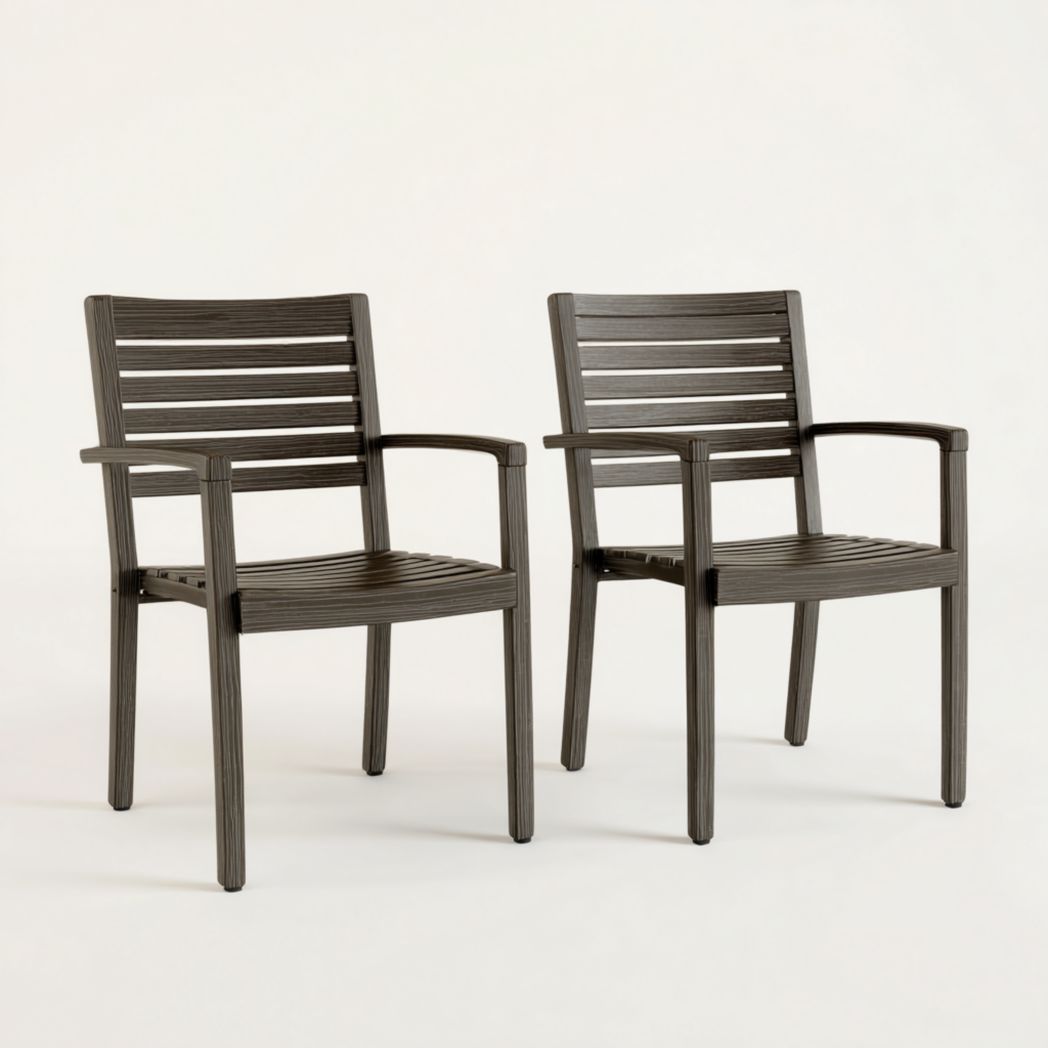 Lot de 2 fauteuils de jardin effet bois couleur gris foncé