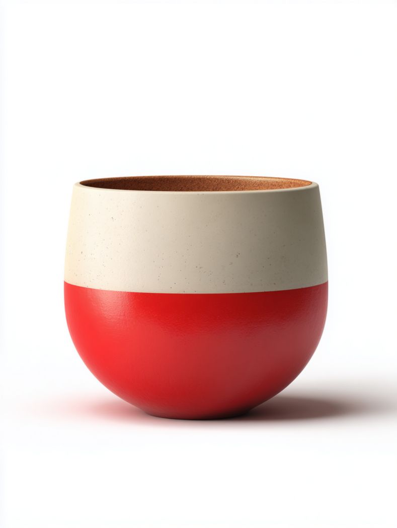 Cache-pot rond en céramique bicolore rouge et blanc