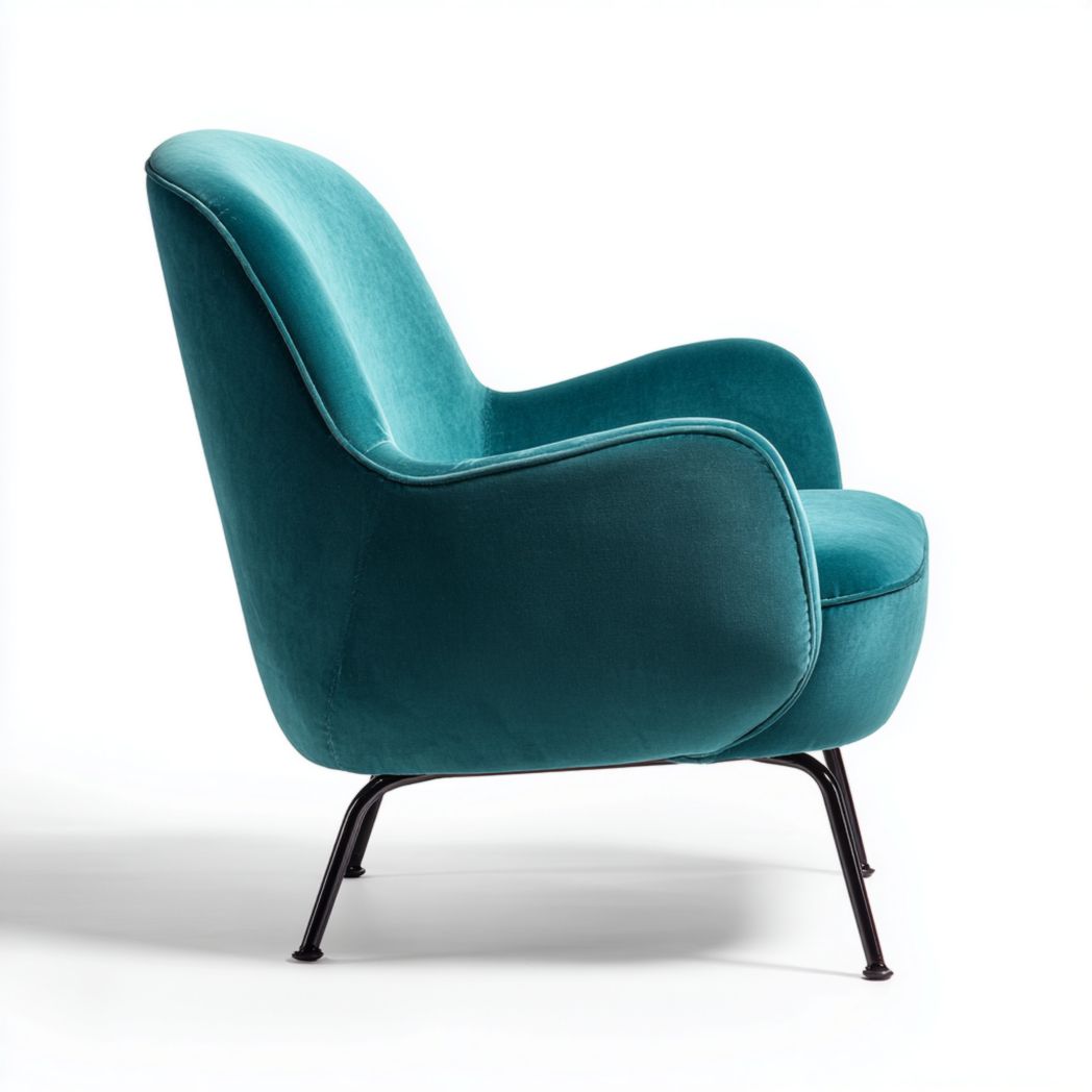 Fauteuil en velours vert bleu avec pieds en métal