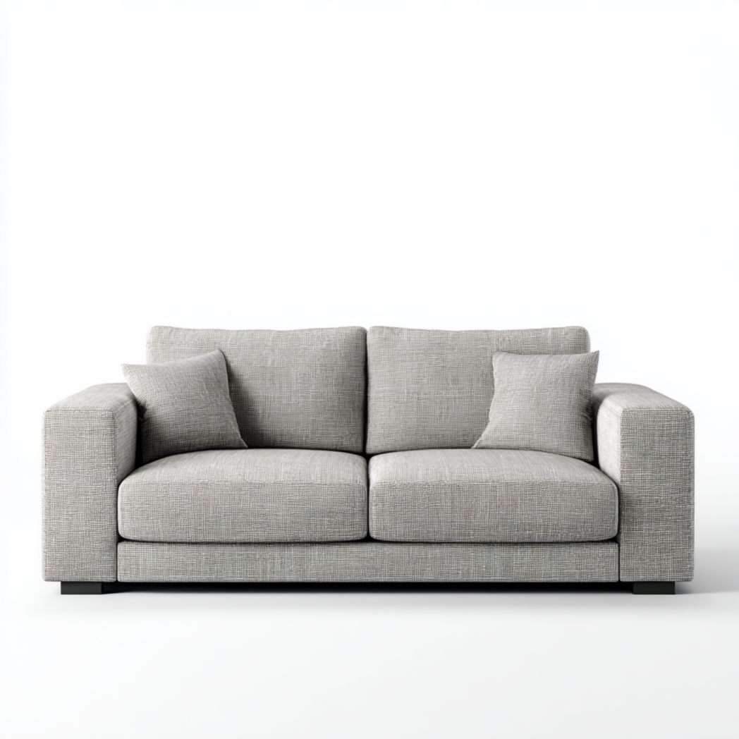 Canapé 2 places en tissu gris clair avec base gris foncé