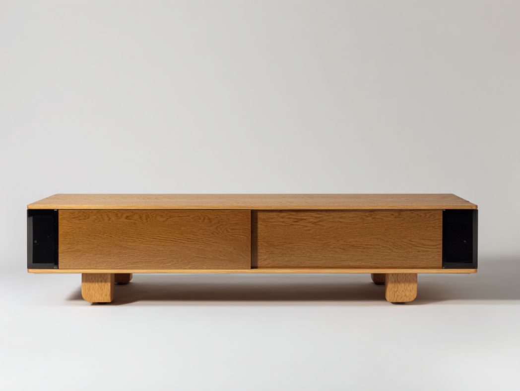 Meuble TV en bois à portes coulissantes – Corps brun clair avec côtés noirs