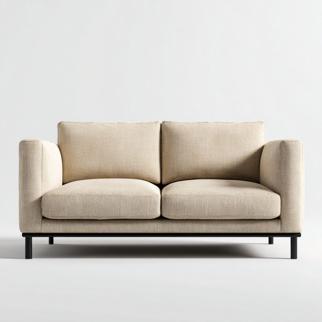 Canapé 2 places en tissu beige avec base noire en métal