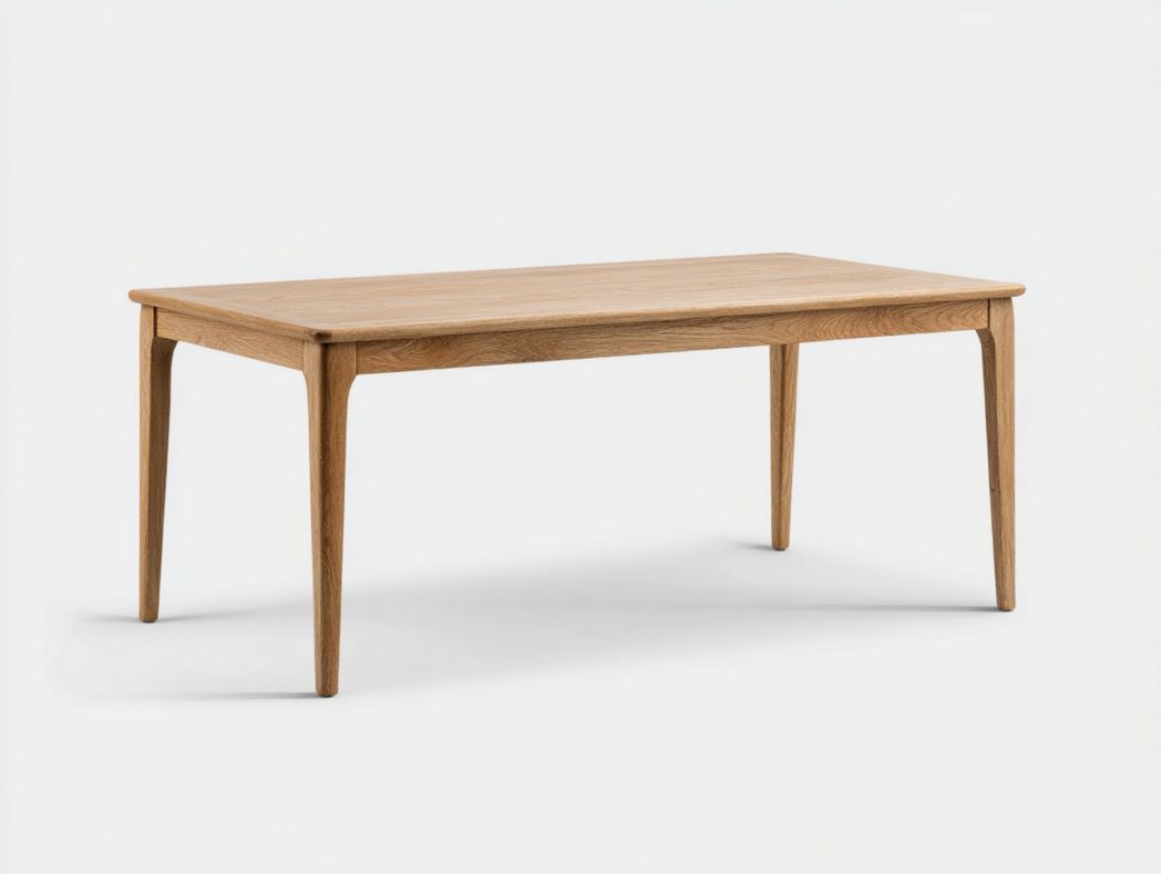Table à manger rectangulaire en chêne massif – Finition brun clair et pieds fins en bois