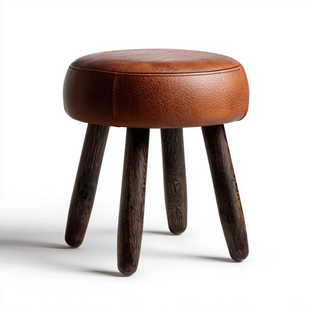 Tabouret d’assise en cuir marron foncé